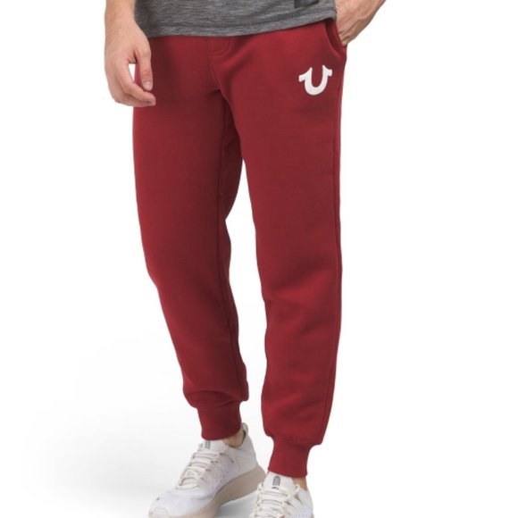 NWT TRUE RELIGION Textured Joggers Red Dahlia 266mn - Picture 1 of 3